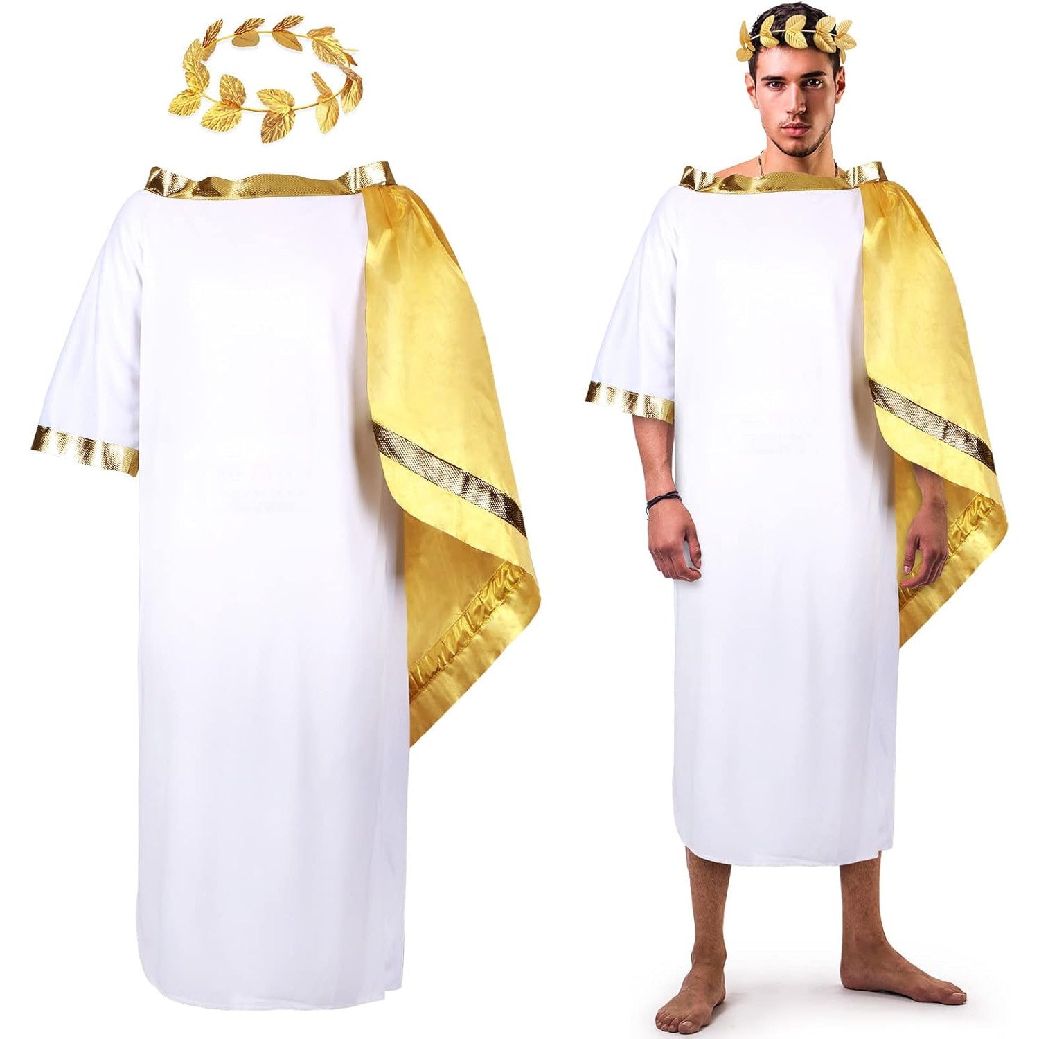 White Roman Toga Costume with Laurel Crown for Adults